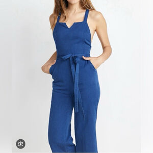 Marine‎ Layer Goldie Romper Women’s Size S Blue Cropped Hipster 70’s Superstar